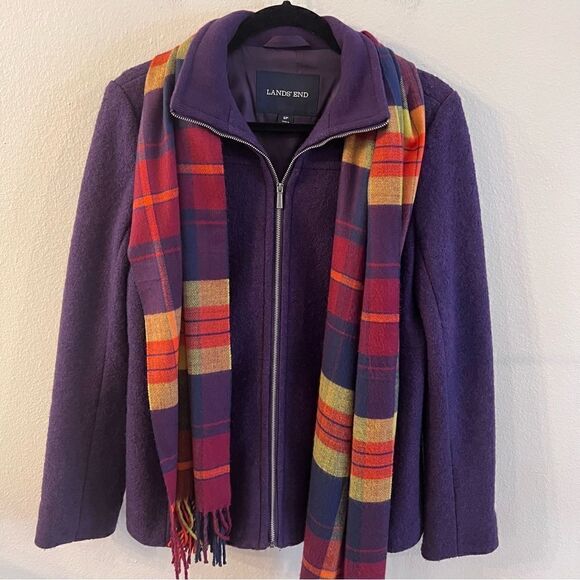 Lands End Coat Size 6P Boiled Wool Blend Purple Zip Front - Picture 1 of 7